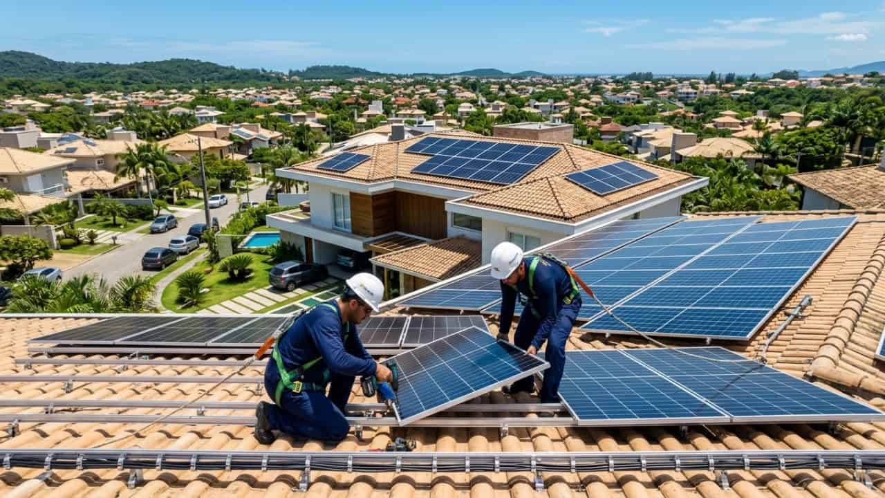 Equipe Casa do LED instalando painéis solares em São José dos Campos